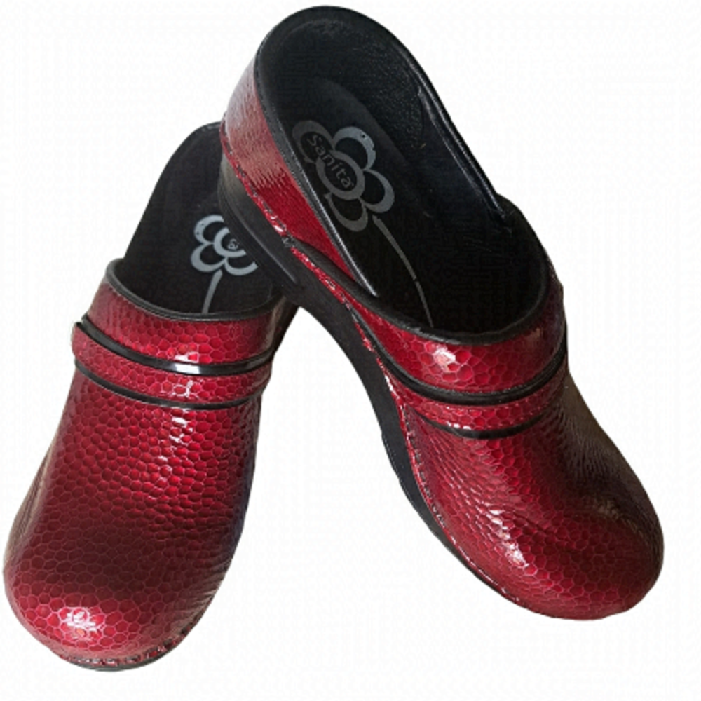 SANITA ORIGINAL DANISH CLOG red mock croc glossy SLIP ON Shoes ladies 37 -6.5